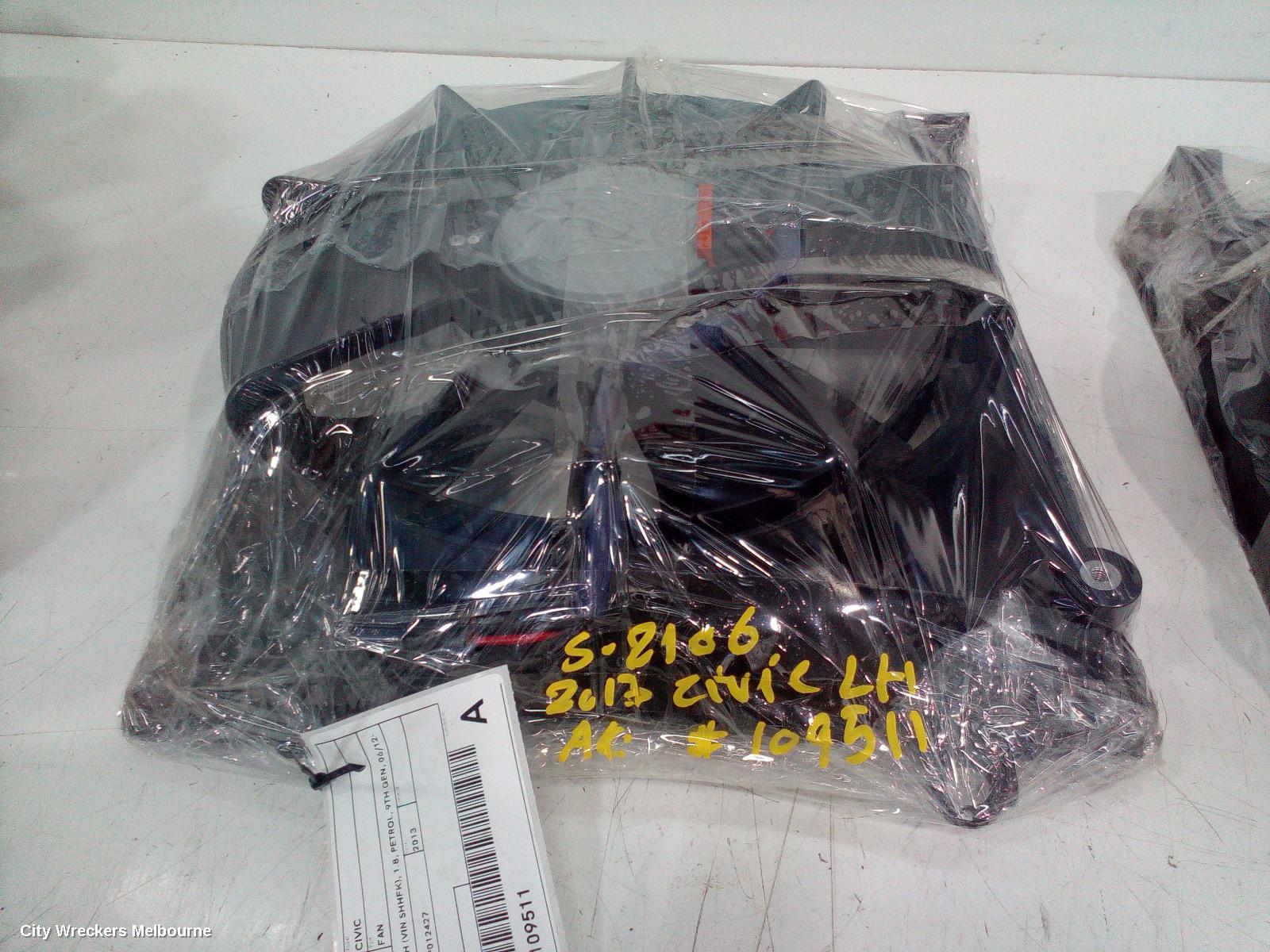 HONDA CIVIC FAN, A/C FAN, HATCH (VIN SHHFK), 1.8, PETROL, 9TH GEN, 06/2012 - 04/2016