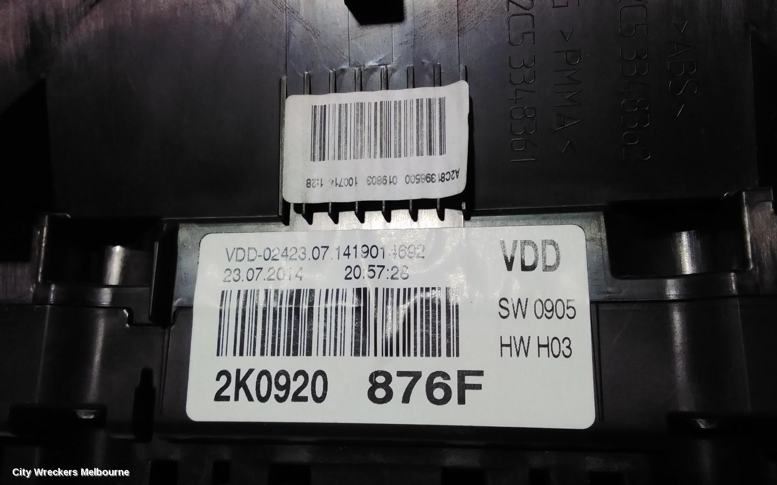 VOLKSWAGEN CADDY INSTRUMENT CLUSTER, P/N 2K0920876F, 2K, 08/2010 - 06/2015