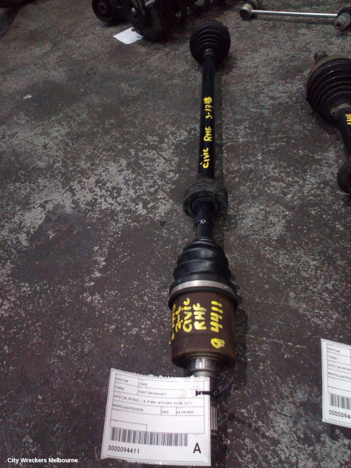 HONDA CIVIC RIGHT DRIVESHAFT, AUTO T/M, PETROL, 1.8, R18A1, 8TH GEN, 02/2006 - 12/2011
