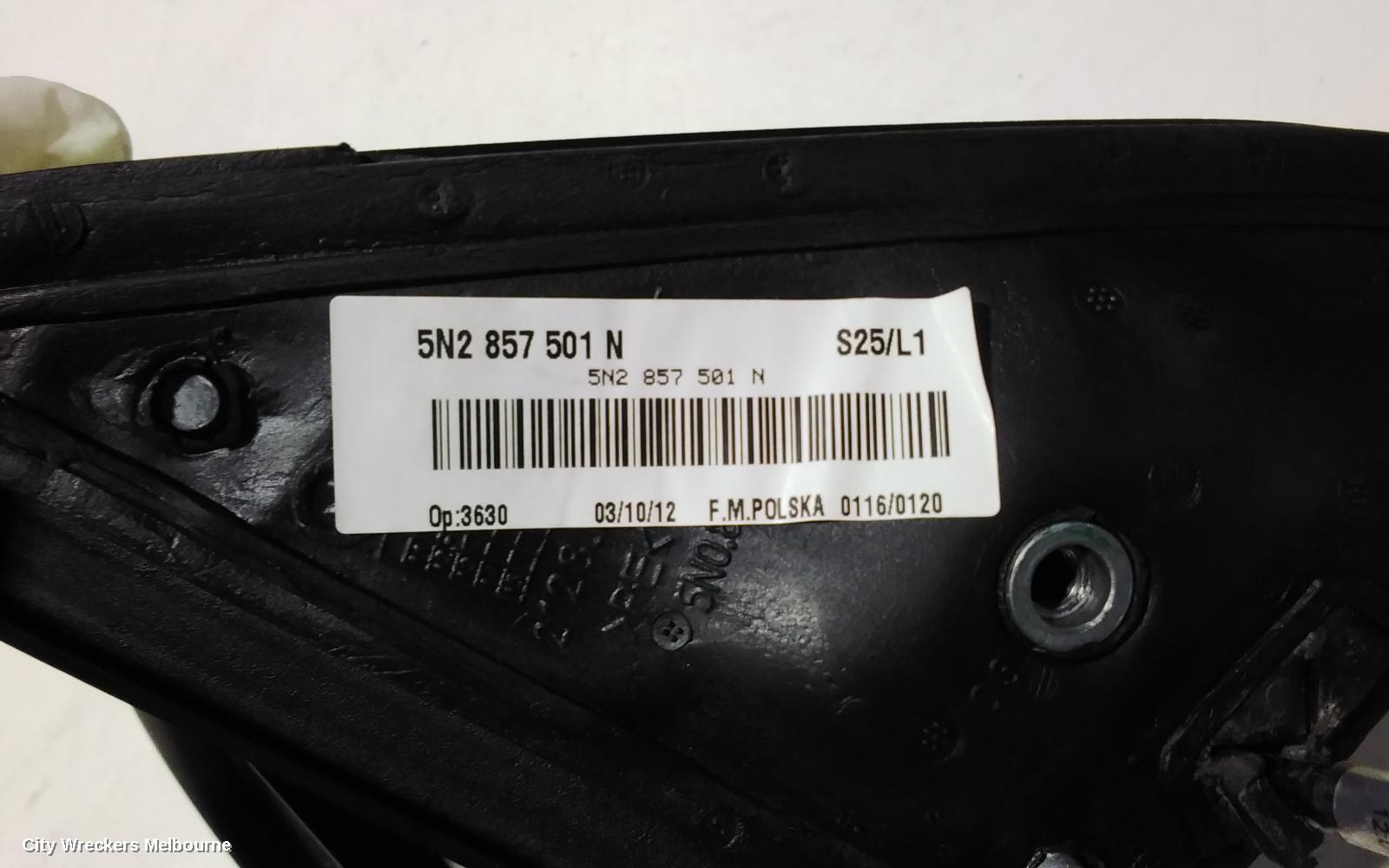 VOLKSWAGEN TIGUAN LEFT DOOR MIRROR, 5N, MANUAL FOLD (6XN), HEATED TYPE, 05/2008 - 08/2016