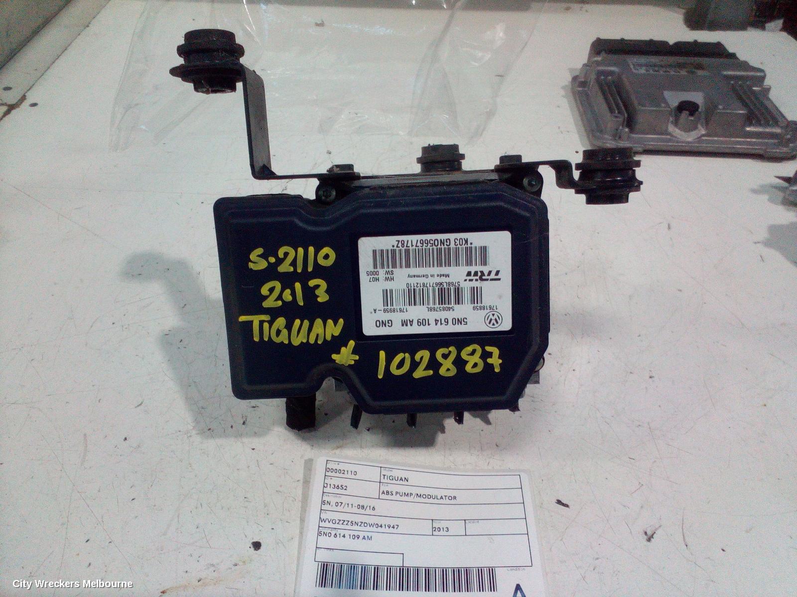 VOLKSWAGEN TIGUAN ABS PUMP/MODULATOR, 5N, 07/2011 - 08/2016