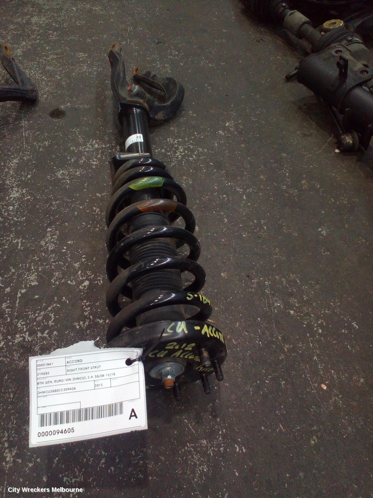 HONDA ACCORD RIGHT FRONT STRUT, 8TH GEN, EURO (VIN JHMCU), 2.4, 06/2008 - 12/2015