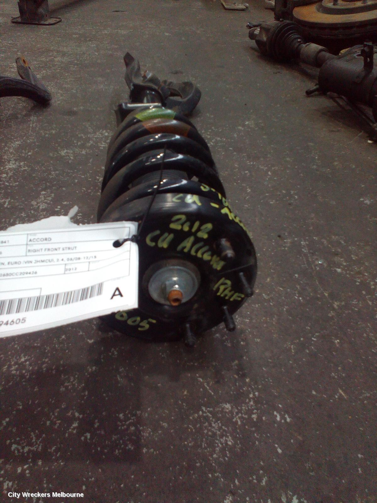 HONDA ACCORD RIGHT FRONT STRUT, 8TH GEN, EURO (VIN JHMCU), 2.4, 06/2008 - 12/2015