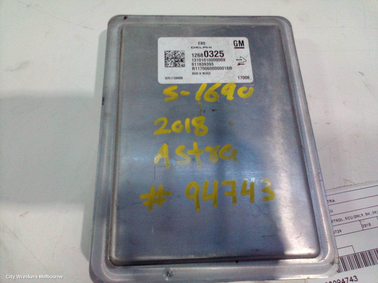 HOLDEN ASTRA ECU, ENGINE ECU, 1.4, PETROL, ECU ONLY, BK, 09/2016 ONWARDS