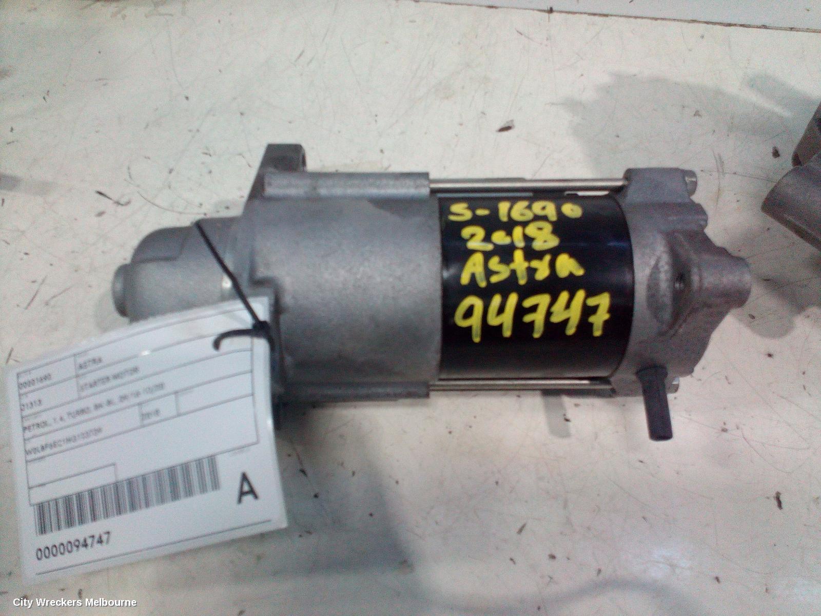 HOLDEN ASTRA STARTER, PETROL, 1.4, TURBO, BK-BL, 09/2016 - 12/2020