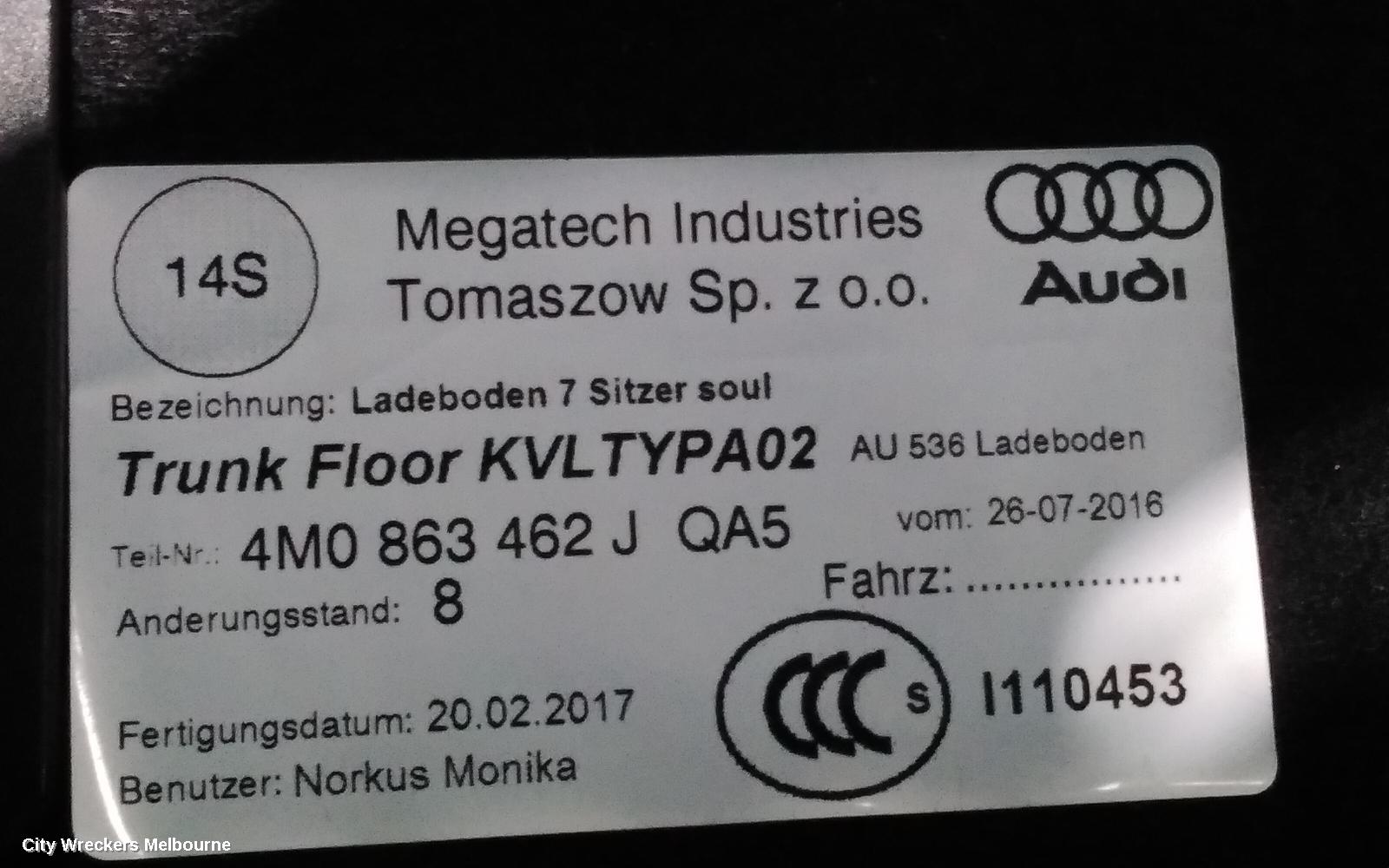 AUDI Q7 FLOOR MATS, 4M, 07/2015 ONWARDS