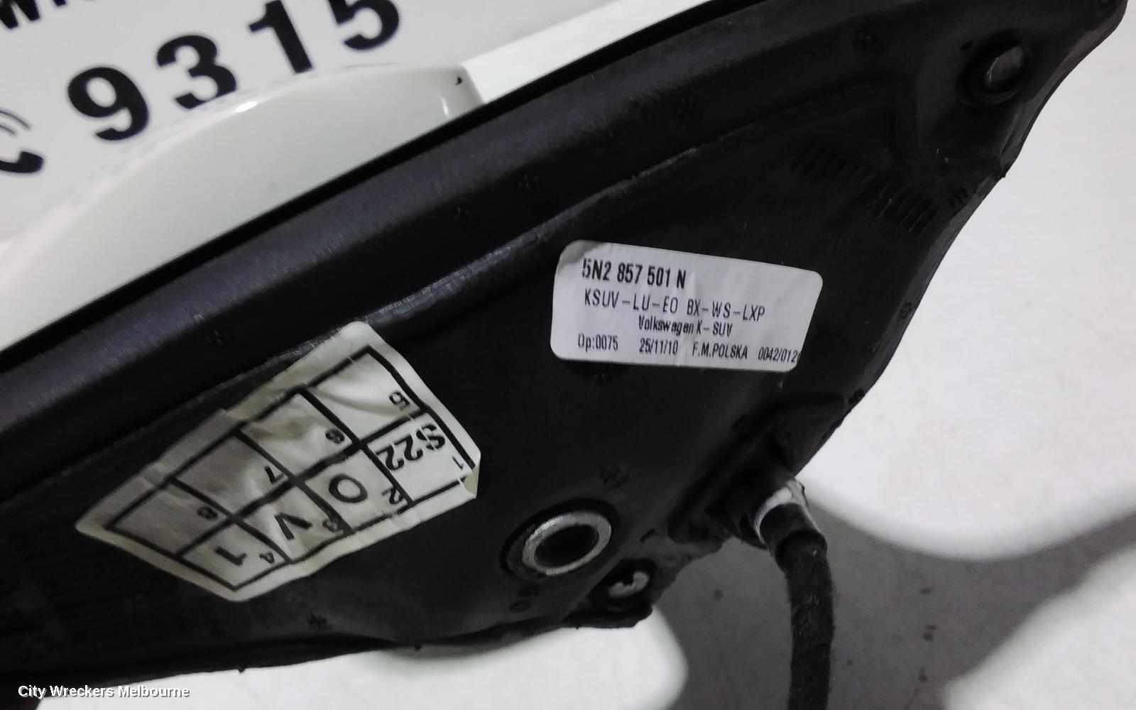 VOLKSWAGEN TIGUAN LEFT DOOR MIRROR, 5N, MANUAL FOLD (6XN), HEATED TYPE, 05/2008 - 08/2016