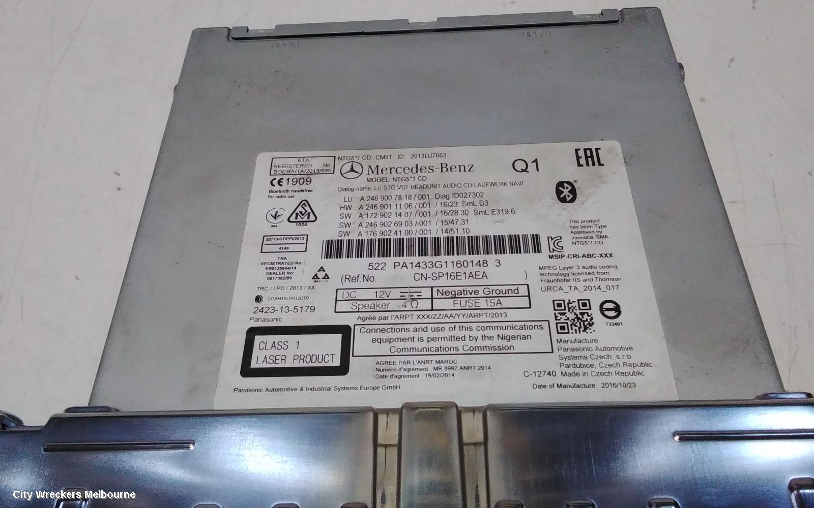 MERCEDES CLA CLASS RADIO/CD/DVD/SAT/TV, HEAD UNIT, COMAND APS W/ SINGLE DVD TYPE, C117/X117, 10/2013 - 01/2019