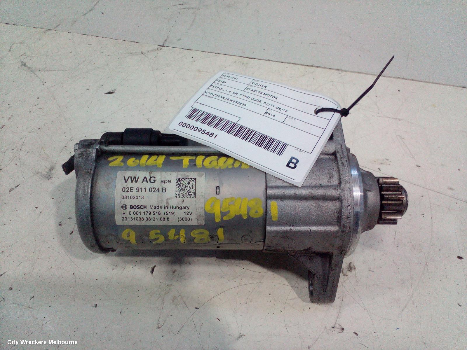 VOLKSWAGEN TIGUAN STARTER, PETROL, 1.4, 5N, CTHD CODE, 07/2011 - 08/2016