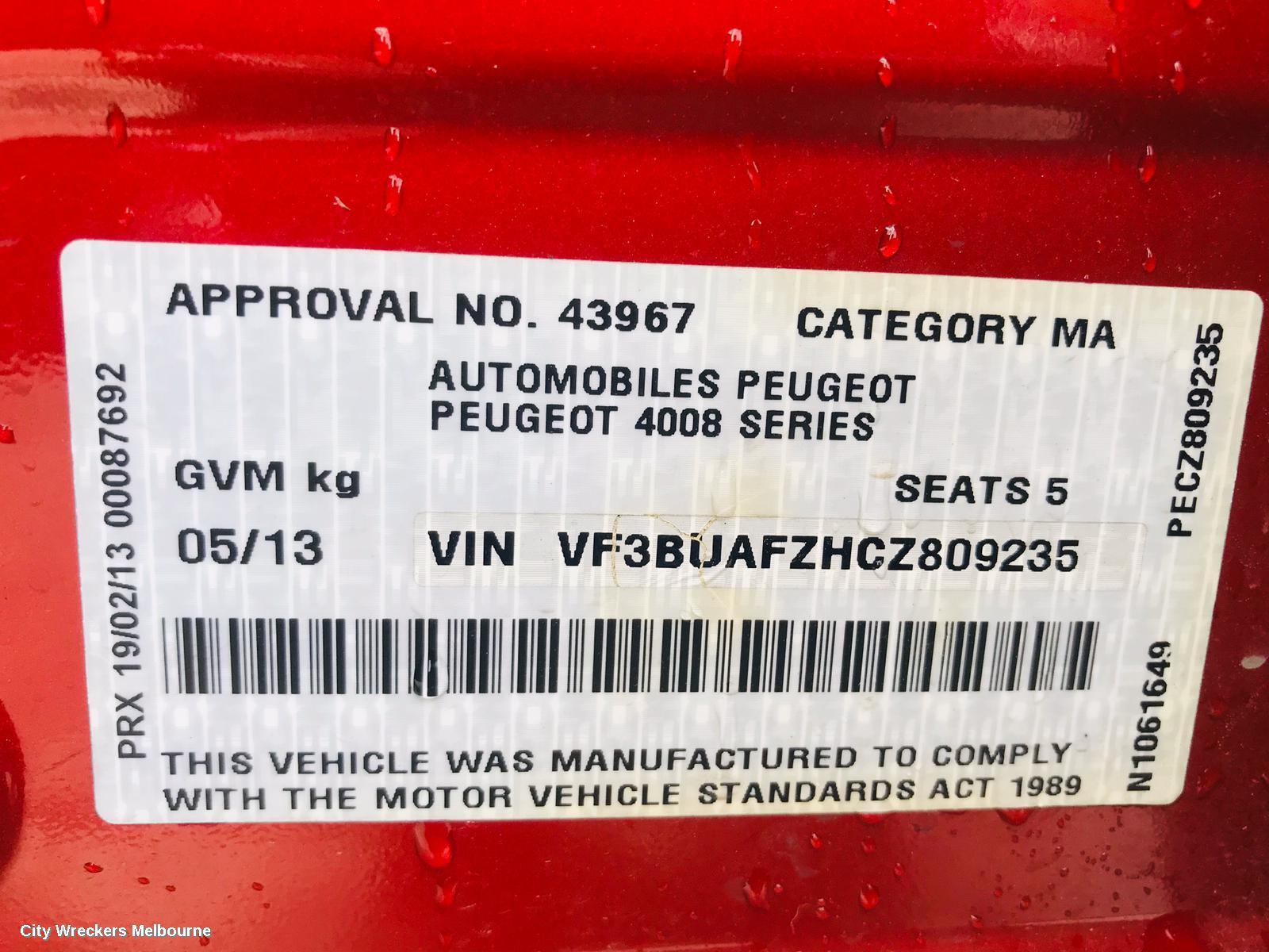 PEUGEOT 4008 RIGHT GUARD LINER, 06/2012 - 12/2017