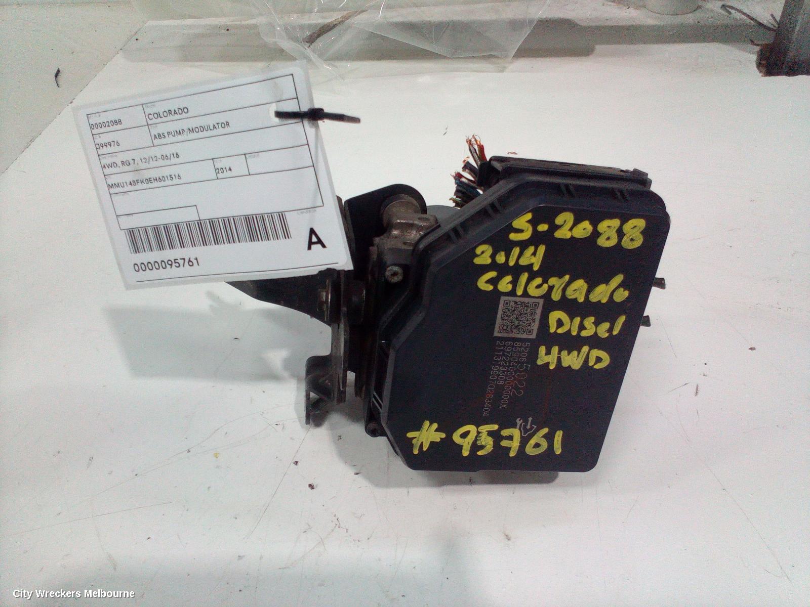 HOLDEN COLORADO ABS PUMP/MODULATOR, RG/RG 7, P/N 52065022, 12/2012 - 12/2020