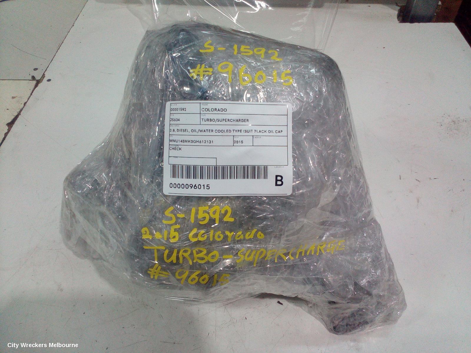HOLDEN COLORADO TURBO SUPERCHARGER, RG, 2.8, DIESEL, LWN (BLACK CAP MOTOR), 10/2013 - 12/2020