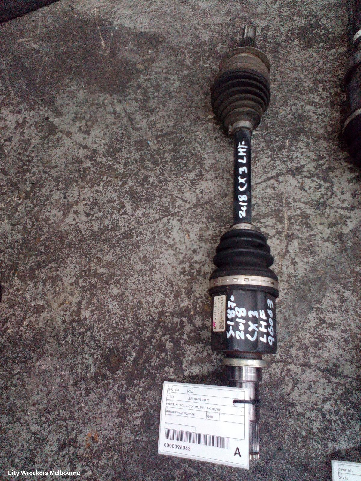 MAZDA CX3 LEFT DRIVESHAFT, FRONT, PETROL, AUTO T/M, 2WD, DK, 03/2015 ONWARDS