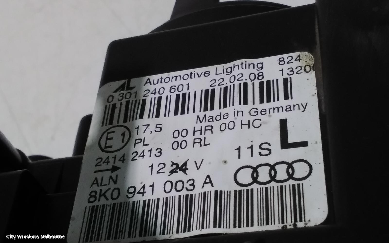 AUDI A4 LEFT HEADLAMP, B8 8K, HALOGEN TYPE, 02/2008 - 06/2012