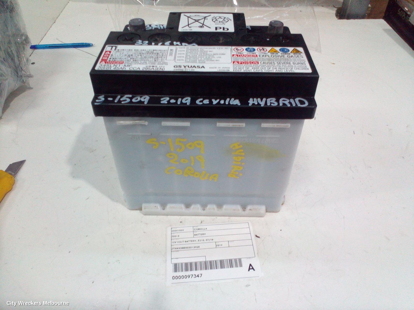 TOYOTA COROLLA BATTERY, 12V VOLT BATTERY, E210, 07/2018 ONWARDS