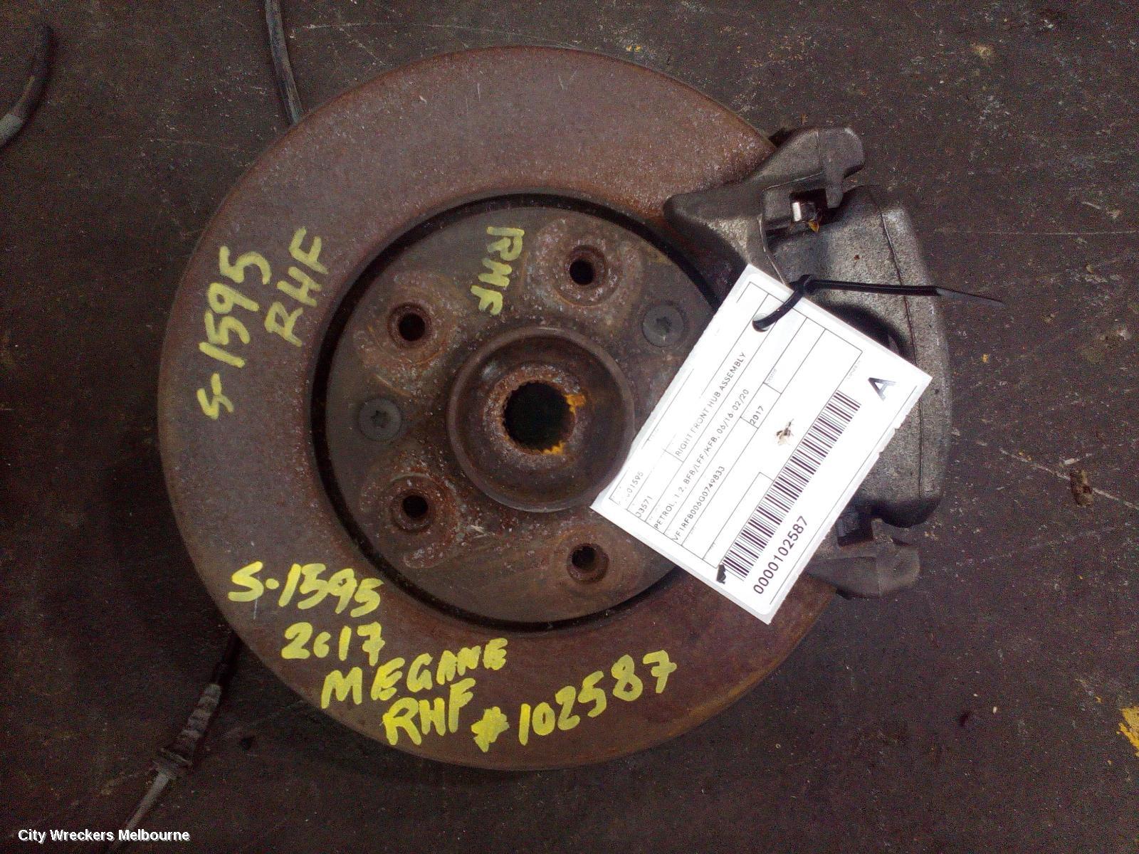 RENAULT MEGANE RIGHT FRONT HUB ASSEMBLY, PETROL, 1.2, BFB/LFF/KFB, 06/2016 - 02/2020