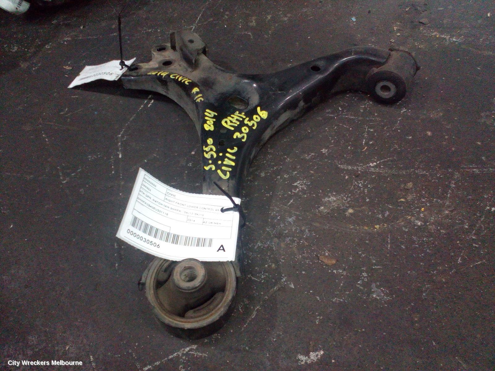 HONDA CIVIC RIGHT FRONT LOWER CONTROL ARM, 9TH GEN, HATCH (VIN SHHFK), 06/2012 - 04/2016