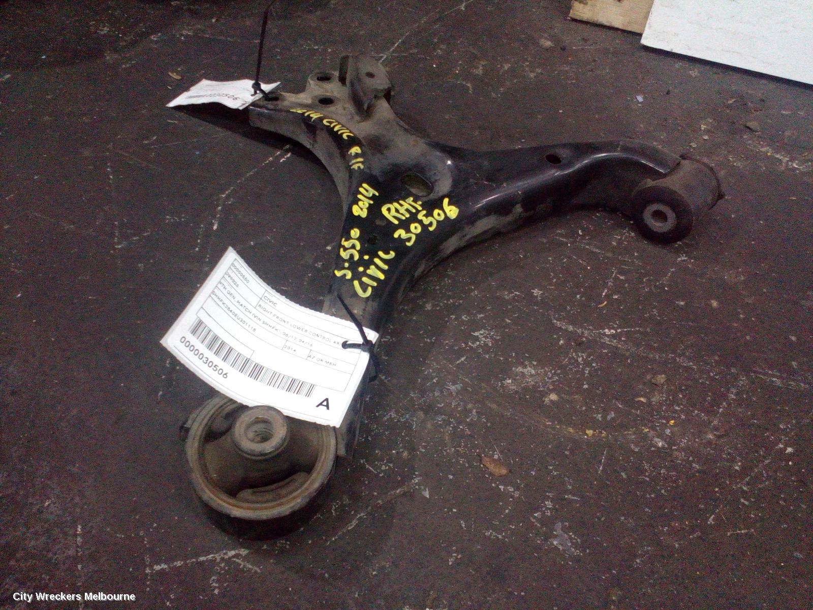 HONDA CIVIC RIGHT FRONT LOWER CONTROL ARM, 9TH GEN, HATCH (VIN SHHFK), 06/2012 - 04/2016