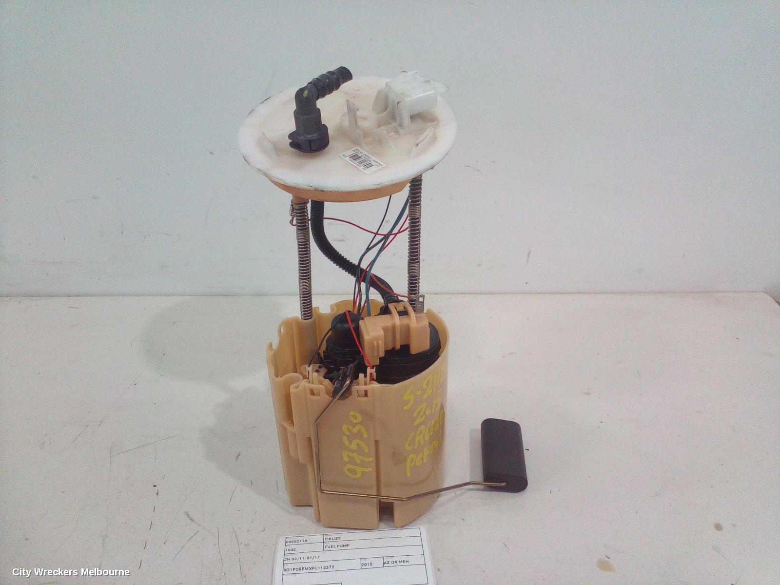 HOLDEN CRUZE FUEL PUMP, IN TANK (PUMP & SENDER), PETROL, 1.8, F18D4, JG-JH, 03/2009 - 01/2017