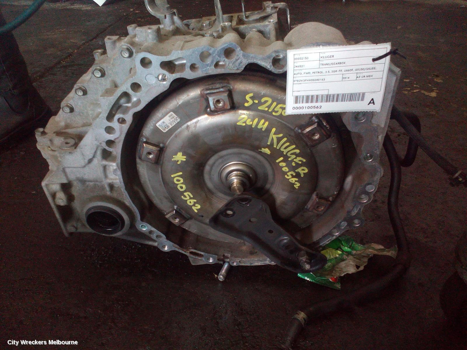 TOYOTA KLUGER TRANS/GEARBOX, AUTO, FWD, PETROL, 3.5, 2GR-FE, U660E, GSU50/GSU55, 03/2014 - 10/2016