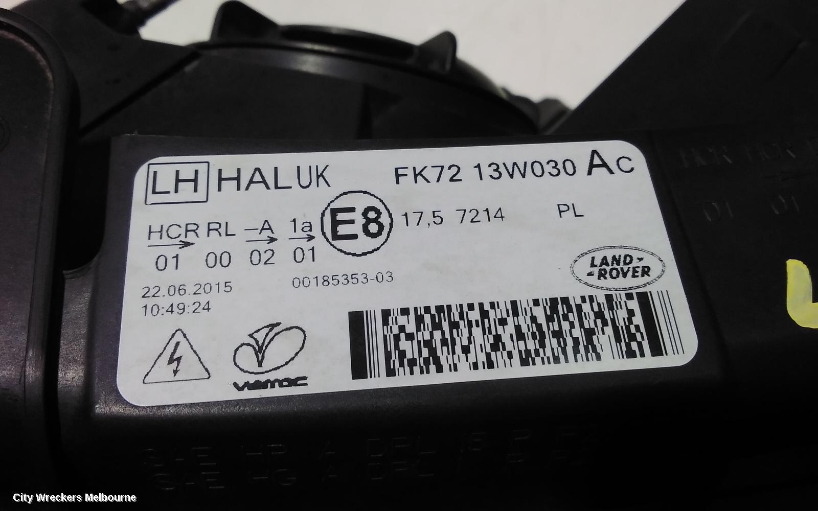 LAND ROVER DISCOVERY SPORT LEFT HEADLAMP, L550, HALOGEN, NON ADAPTIVE TYPE, 01/2015 - 06/2019