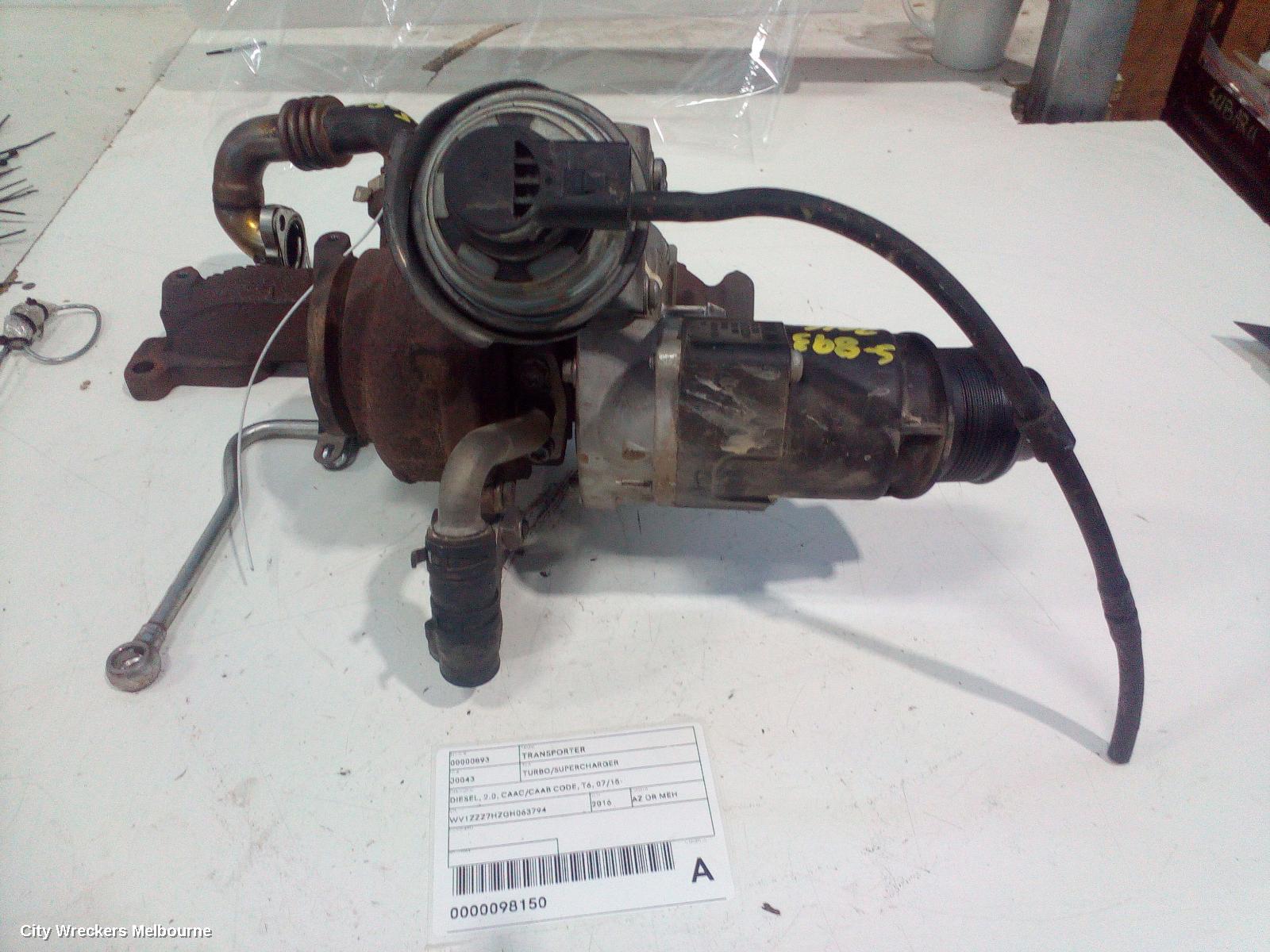 VOLKSWAGEN TRANSPORTER TURBO SUPERCHARGER, DIESEL, 2.0, CAAC/CAAB CODE, T6, 07/2015 ONWARDS
