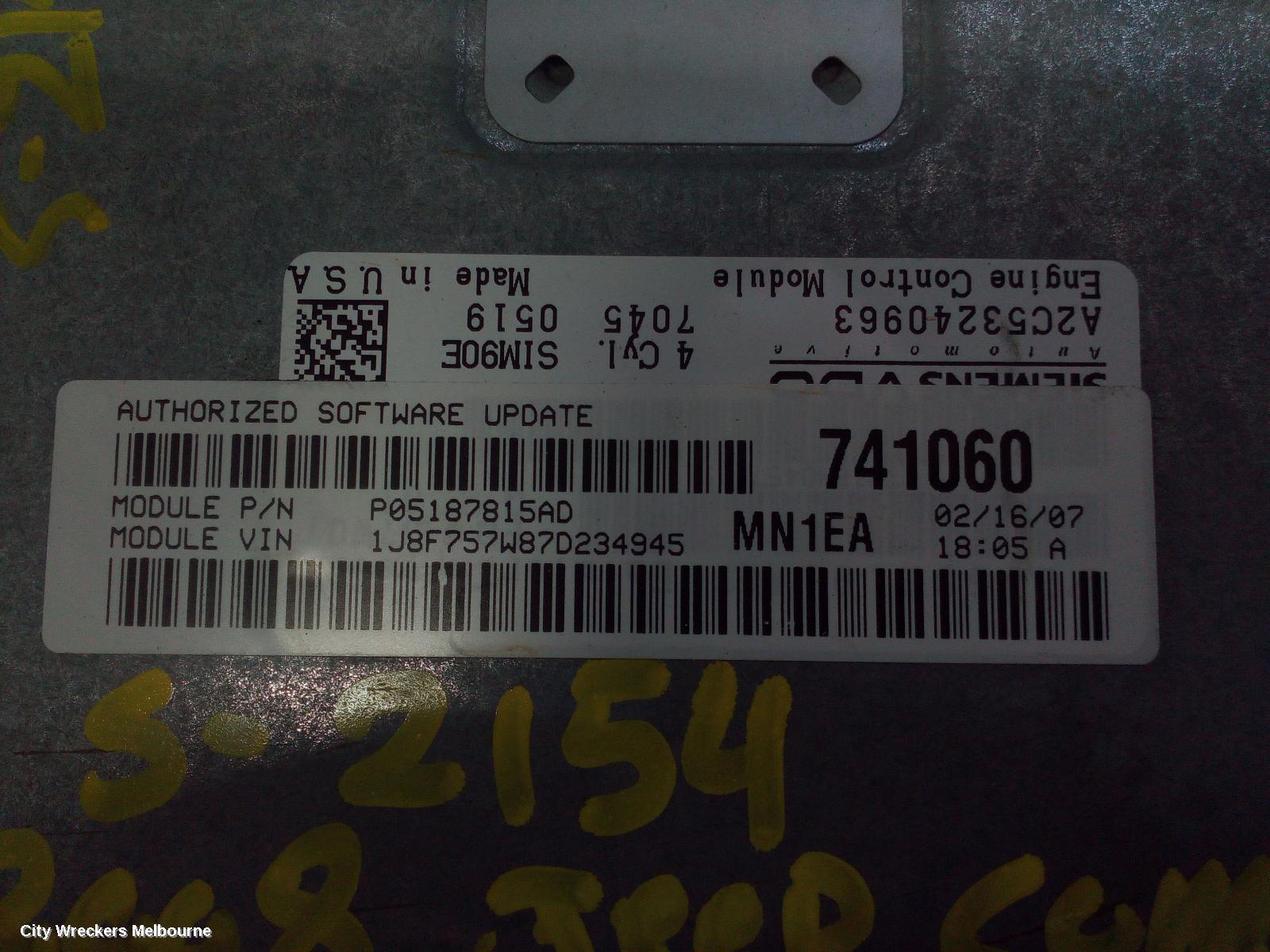 JEEP COMPASS ECU, ENGINE ECU, 2.4, PETROL, MANUAL T/M, MK, 03/2007 - 03/2010