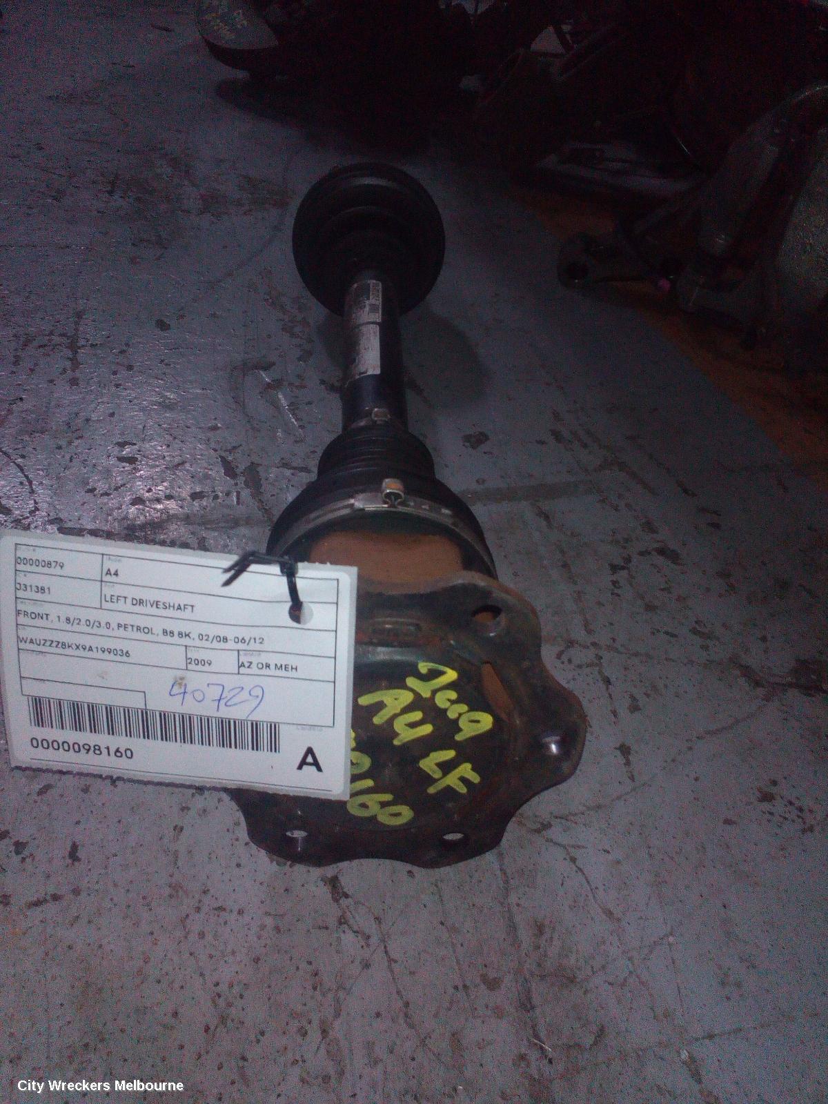 AUDI A4 LEFT DRIVESHAFT, FRONT, 1.8/2.0/3.0, PETROL, B8 8K, 02/2008 - 06/2012