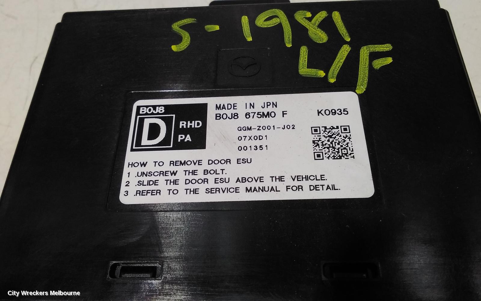MAZDA 3, BP, 03/2019 ONWARDS, B0J8 675MO F  LHF DOOR CONTROL MODULE: 98255