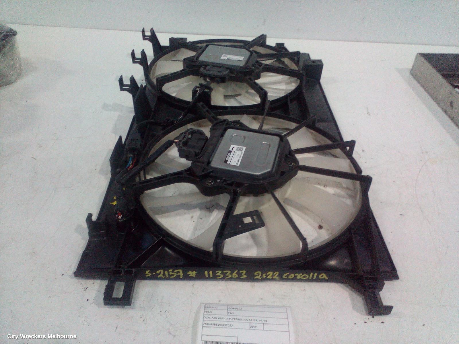 TOYOTA COROLLA FAN, DUAL FAN ASSY, 2.0, PETROL, MZEA12R, 07/2018 ONWARDS