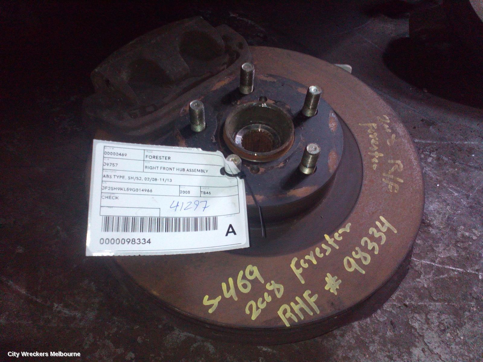 SUBARU FORESTER RIGHT FRONT HUB ASSEMBLY, ABS TYPE, SH/SJ, 02/2008 - 11/2013