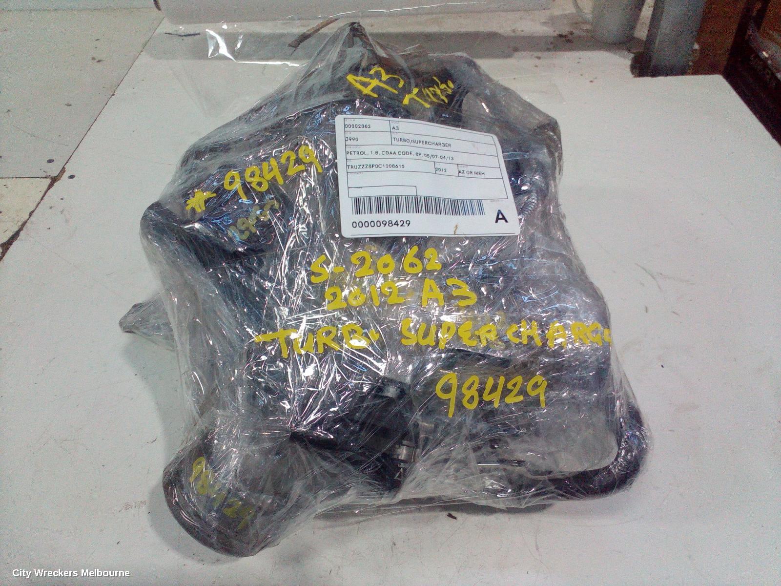 AUDI A3 TURBO SUPERCHARGER, PETROL, 1.8, CDAA CODE, 8P, 05/2007 - 04/2013
