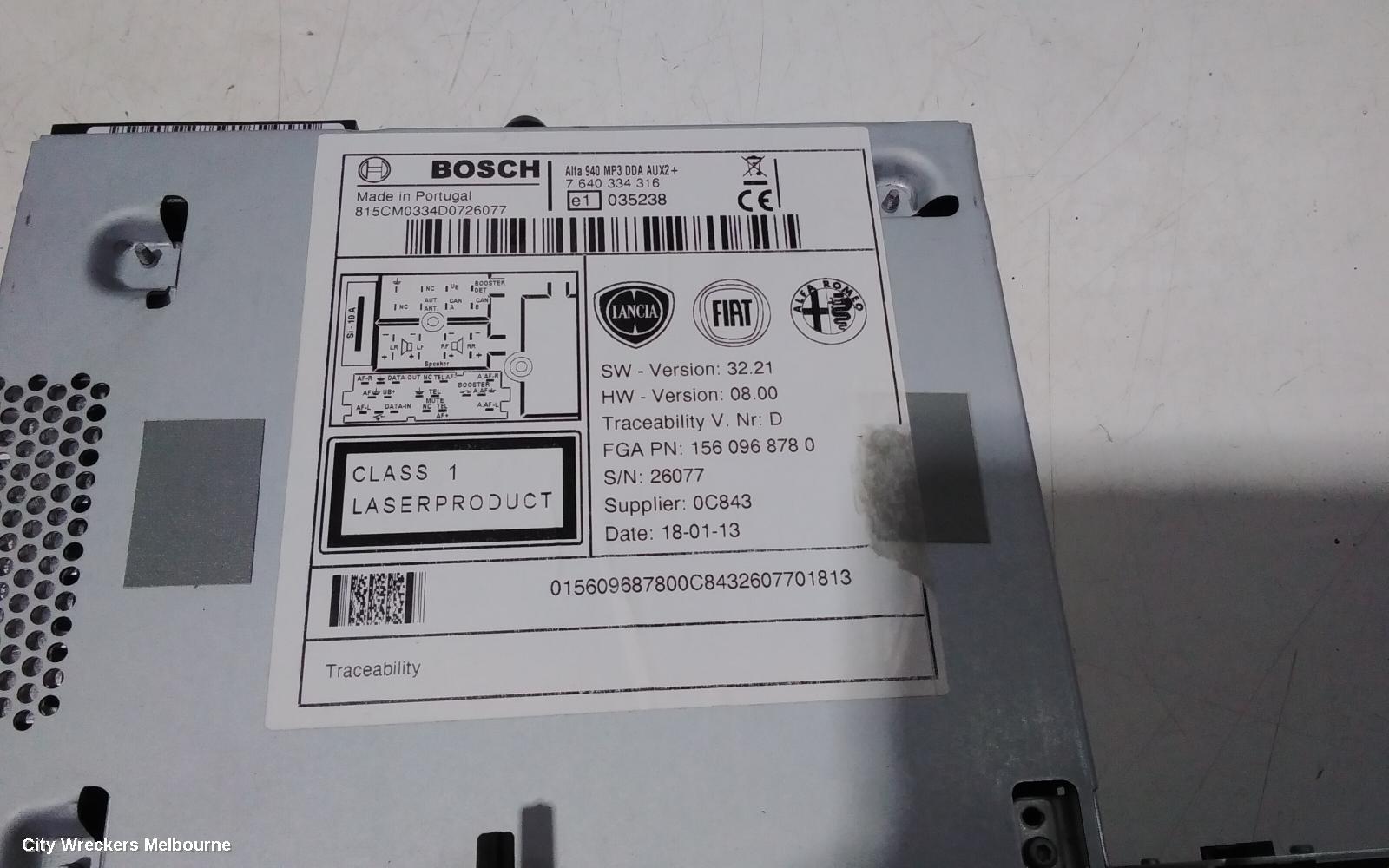 ALFA ROMEO GIULIETTA RADIO/CD/DVD/SAT/TV, HEAD UNIT, MP3, SINGLE DIN, 940 SERIES, 06/2011 ONWARDS