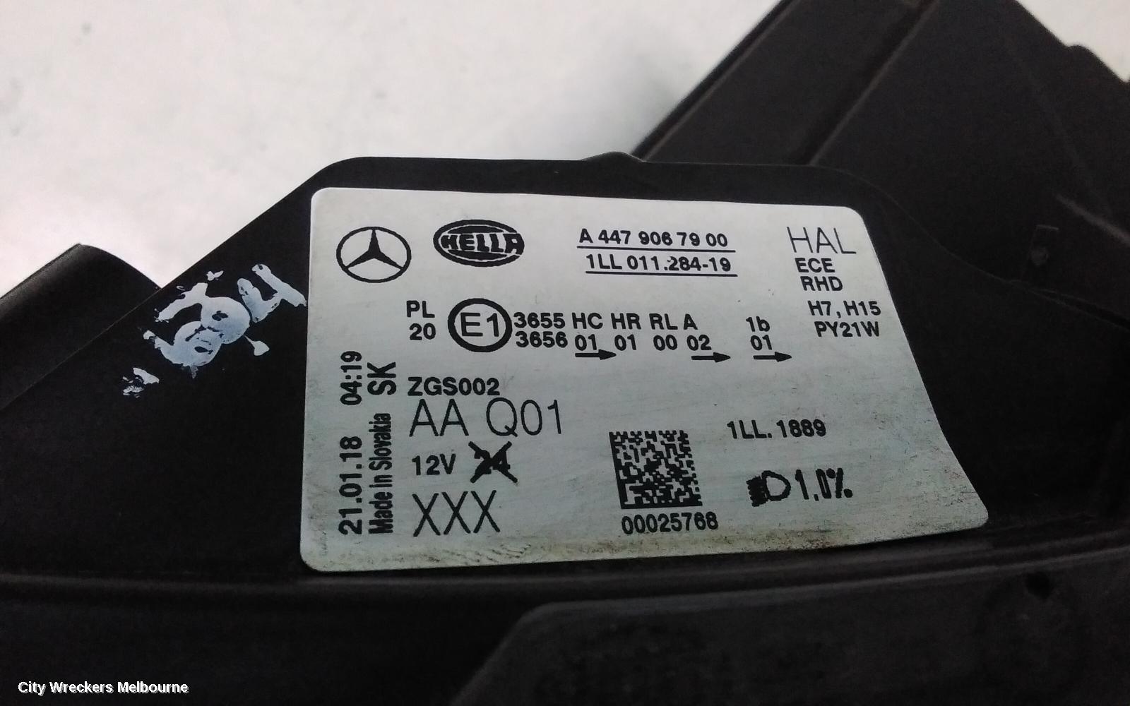 MERCEDES VITO LEFT HEADLAMP, 447, HALOGEN, BLACK INSERT TYPE, 03/2015 ONWARDS