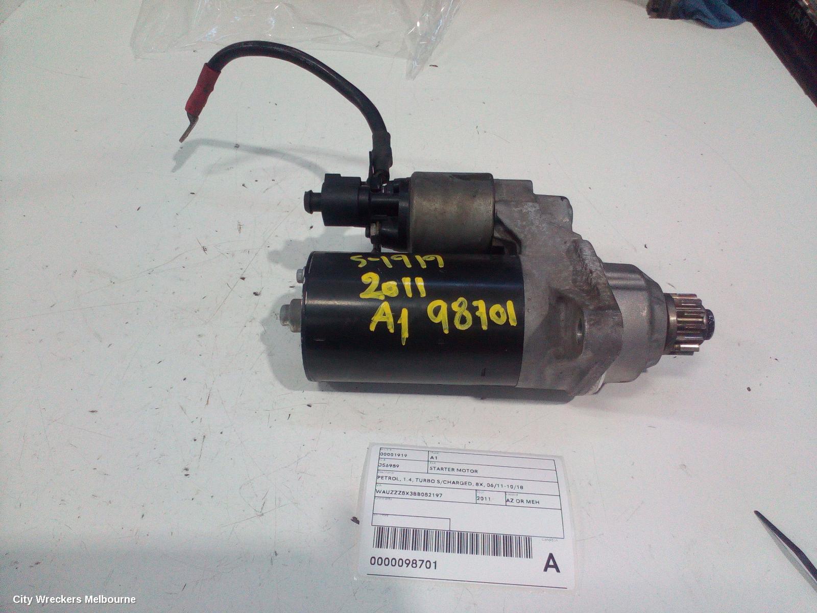 AUDI A1 STARTER, PETROL, 1.4, TURBO S/CHARGED, 8X, 06/2011 - 10/2018