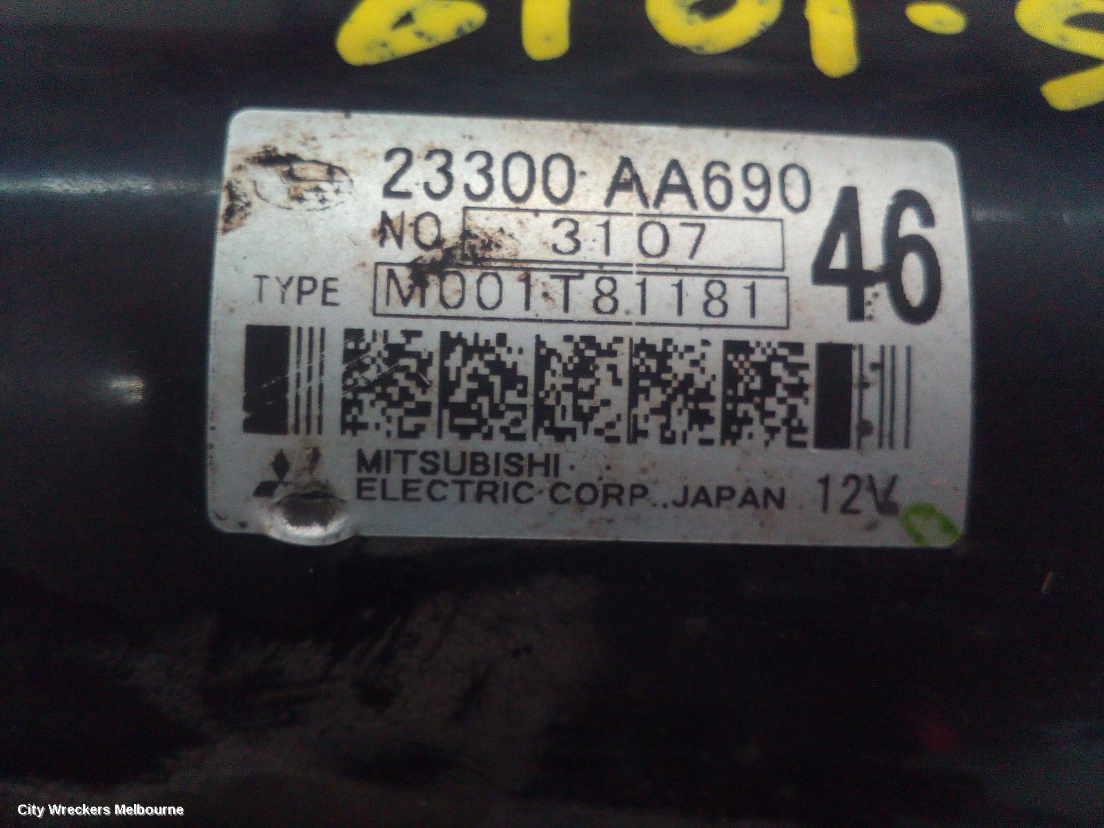 SUBARU IMPREZA STARTER, PETROL, FB20, MANUAL, 6 SPEED, G4, 12/2011 - 10/2016