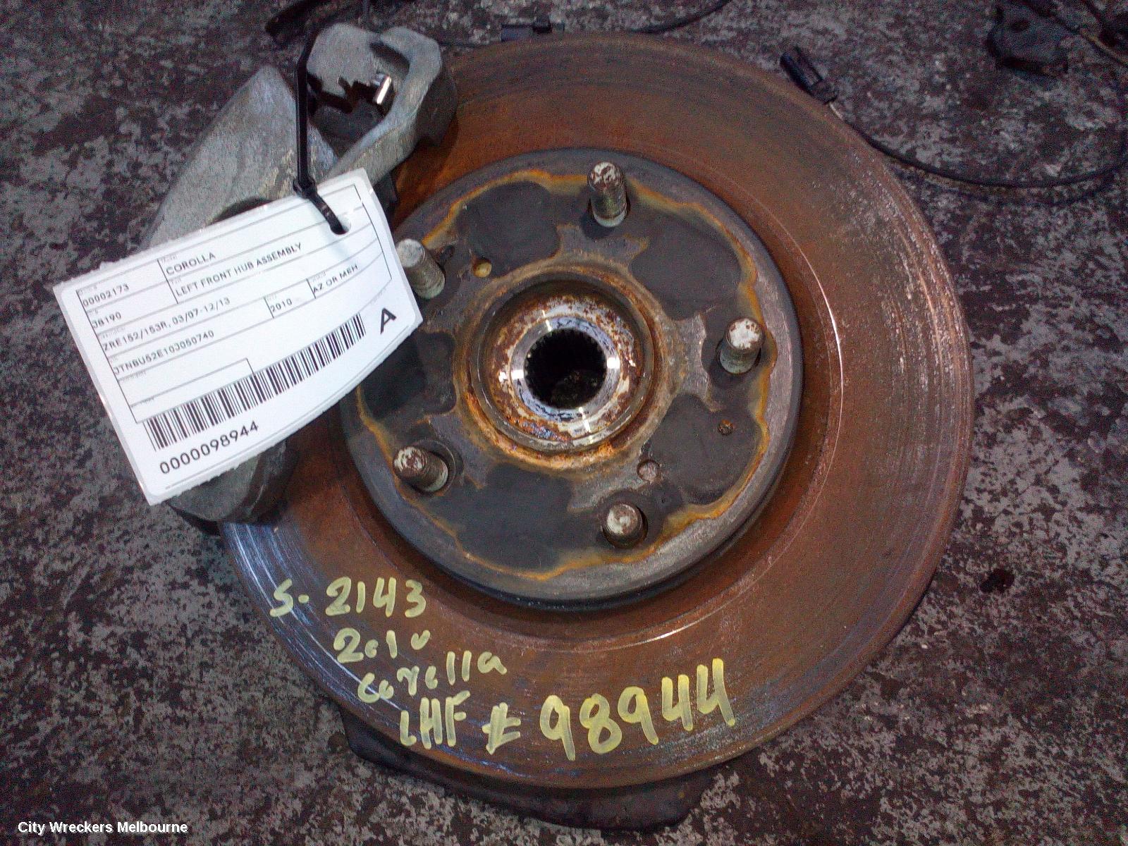 TOYOTA COROLLA LEFT FRONT HUB ASSEMBLY, ZRE152/20153R, 03/2007 - 12/2013
