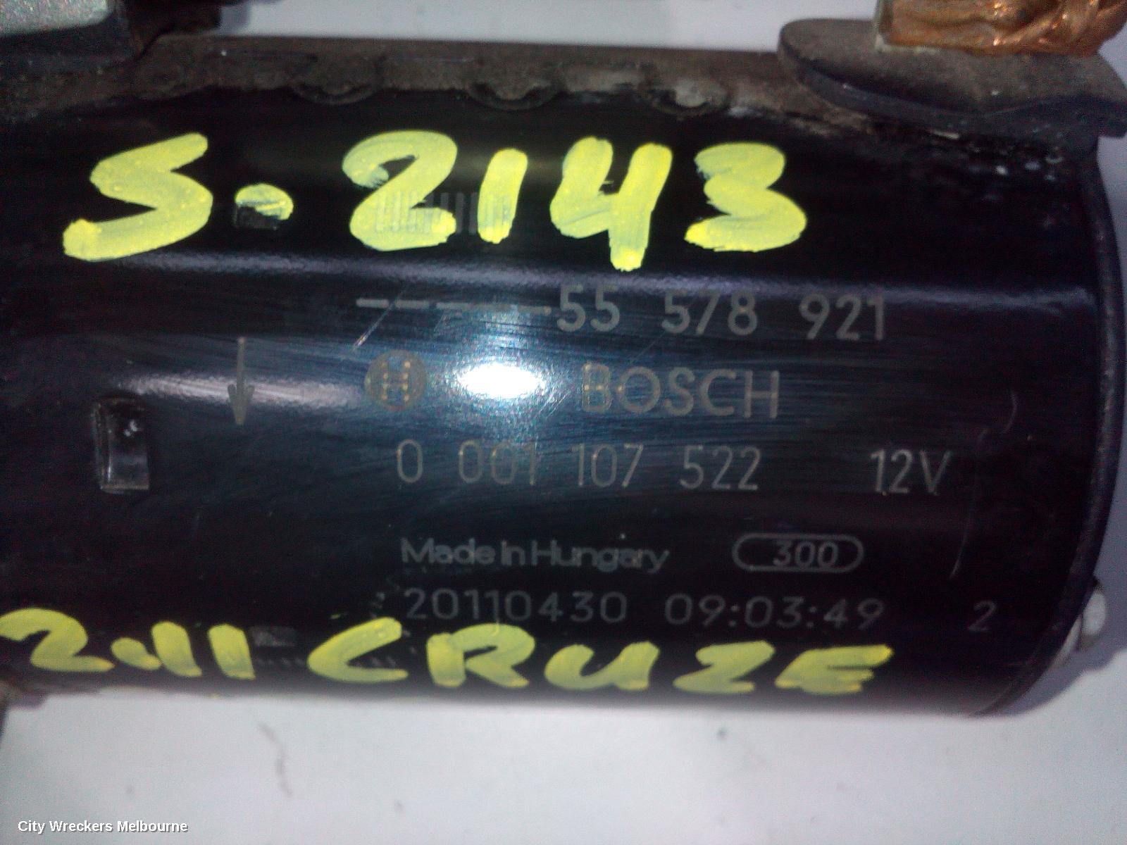 HOLDEN CRUZE STARTER, 1.4, 19UN, JH, 03/2011 - 01/2017