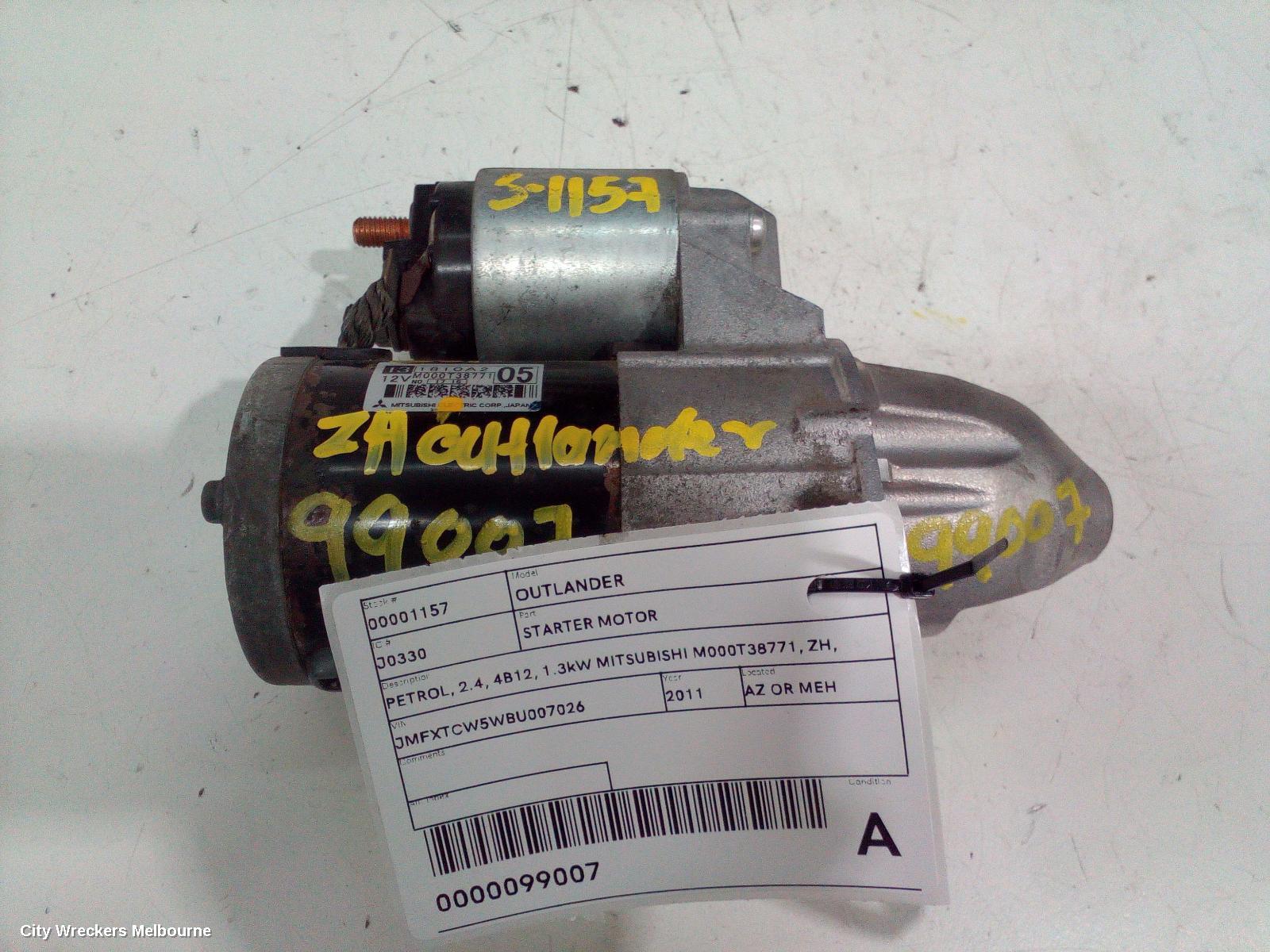 MITSUBISHI OUTLANDER STARTER, PETROL, 2.4, 4B12, 1.3KW MITSUBISHI M000T38771, ZH, 12/2010 - 10/2012