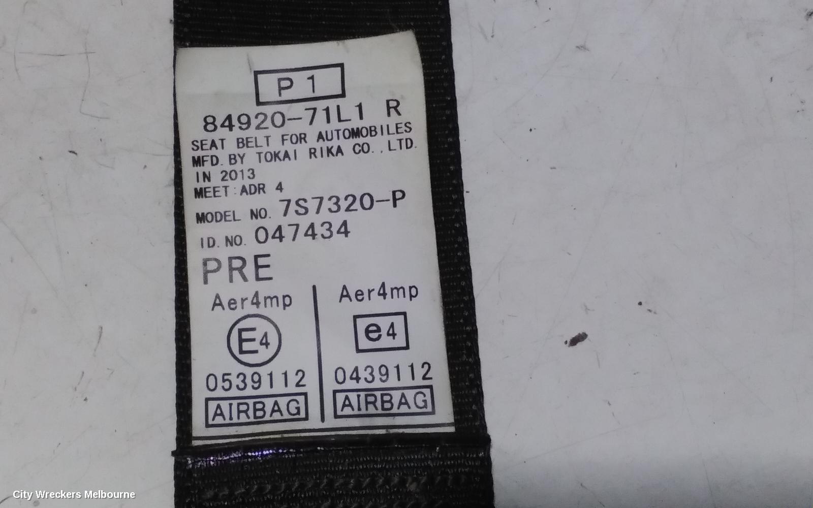 SUZUKI SWIFT SEATBELT/STALK, RH FRONT, SEAT BELT ONLY, FZ, 08/2010 - 03/2017