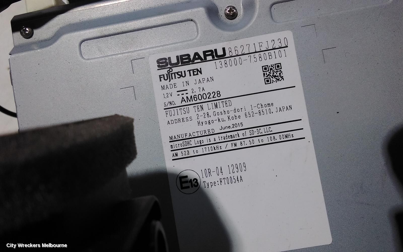 SUBARU XV RADIO/CD/DVD/SAT/TV, 6.1IN TOUCHSCREEN, W/ SAT NAV, P/N ON FACE FM234KS, G4X, 08/2011 - 04/2015