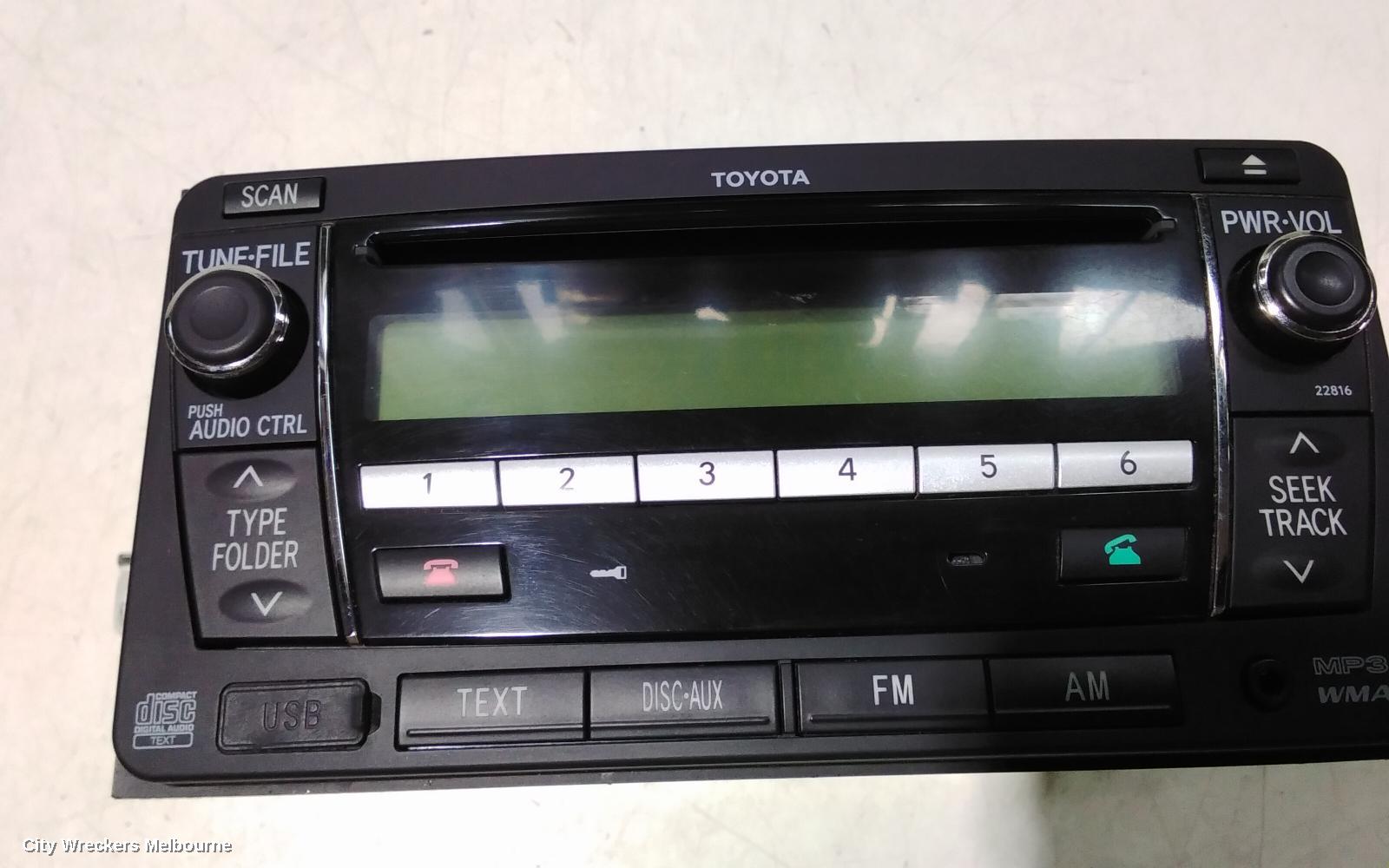 TOYOTA COROLLA RADIO/CD/DVD/SAT/TV, RADIO/CD PLAYER, ZRE152/20153R, BLACK BUTTON, 03/2007 - 10/2013