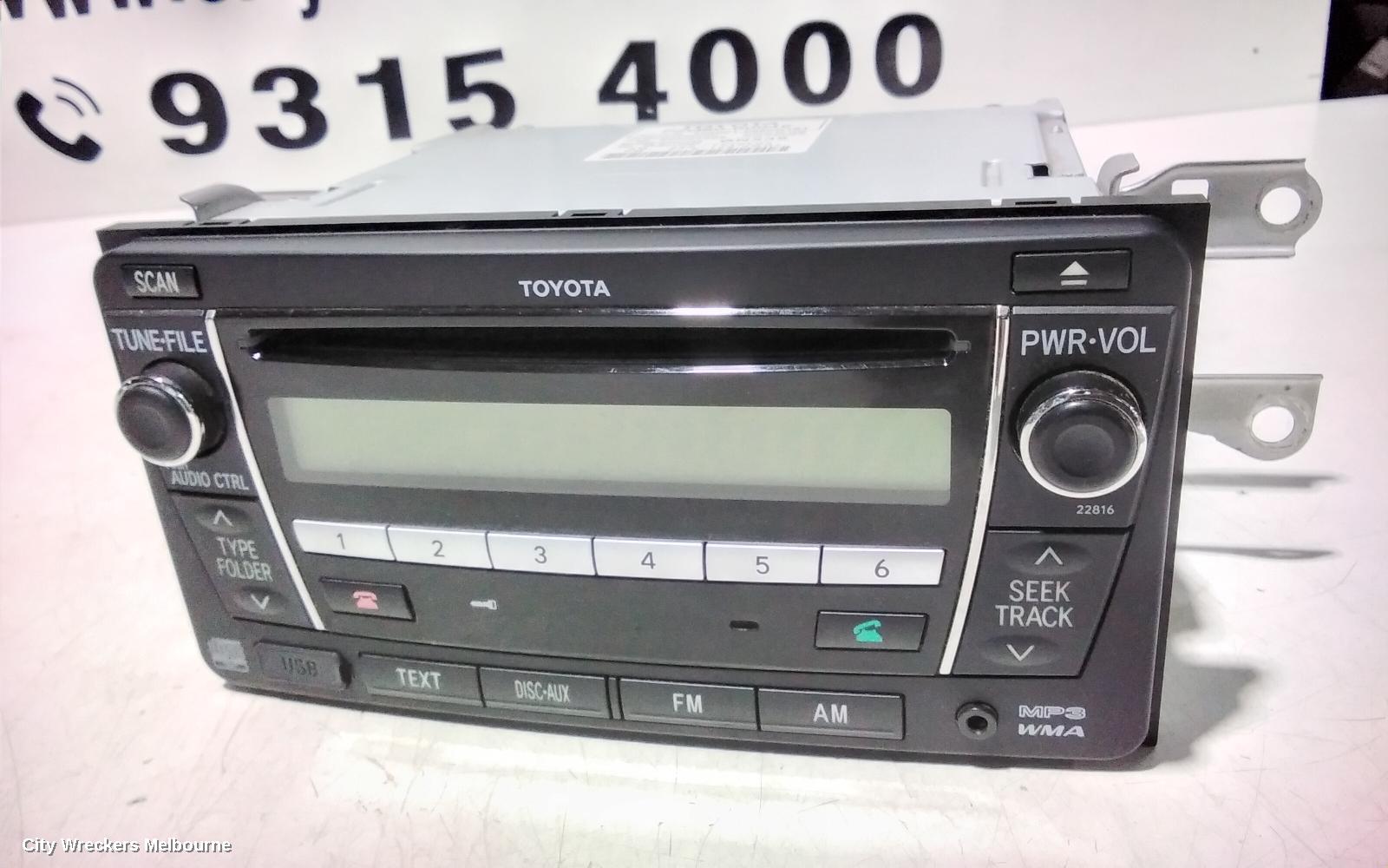 TOYOTA COROLLA RADIO/CD/DVD/SAT/TV, RADIO/CD PLAYER, ZRE152/20153R, BLACK BUTTON, 03/2007 - 10/2013