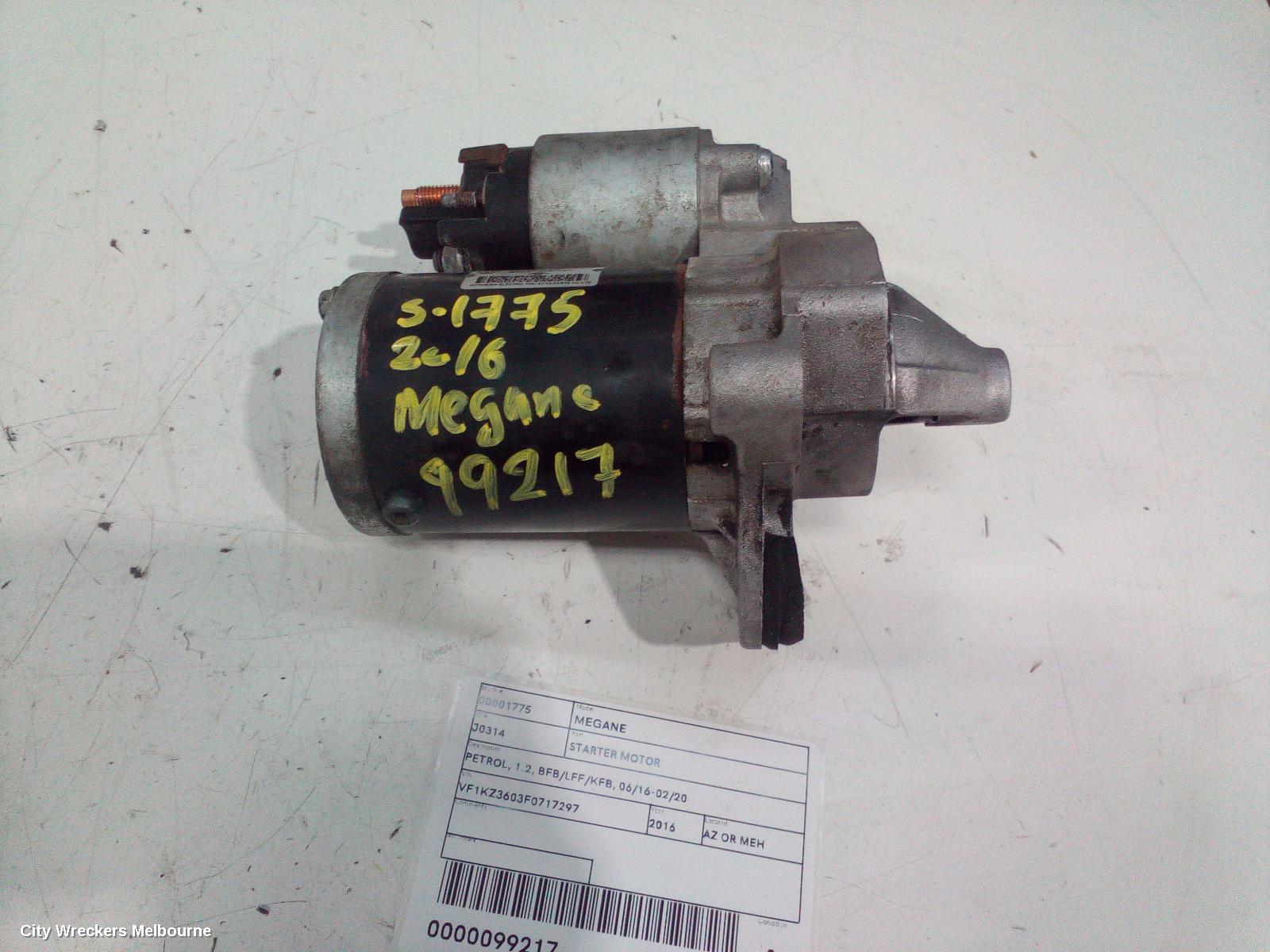 RENAULT MEGANE STARTER, PETROL, 1.2, BFB/LFF/KFB, 06/2016 - 02/2020