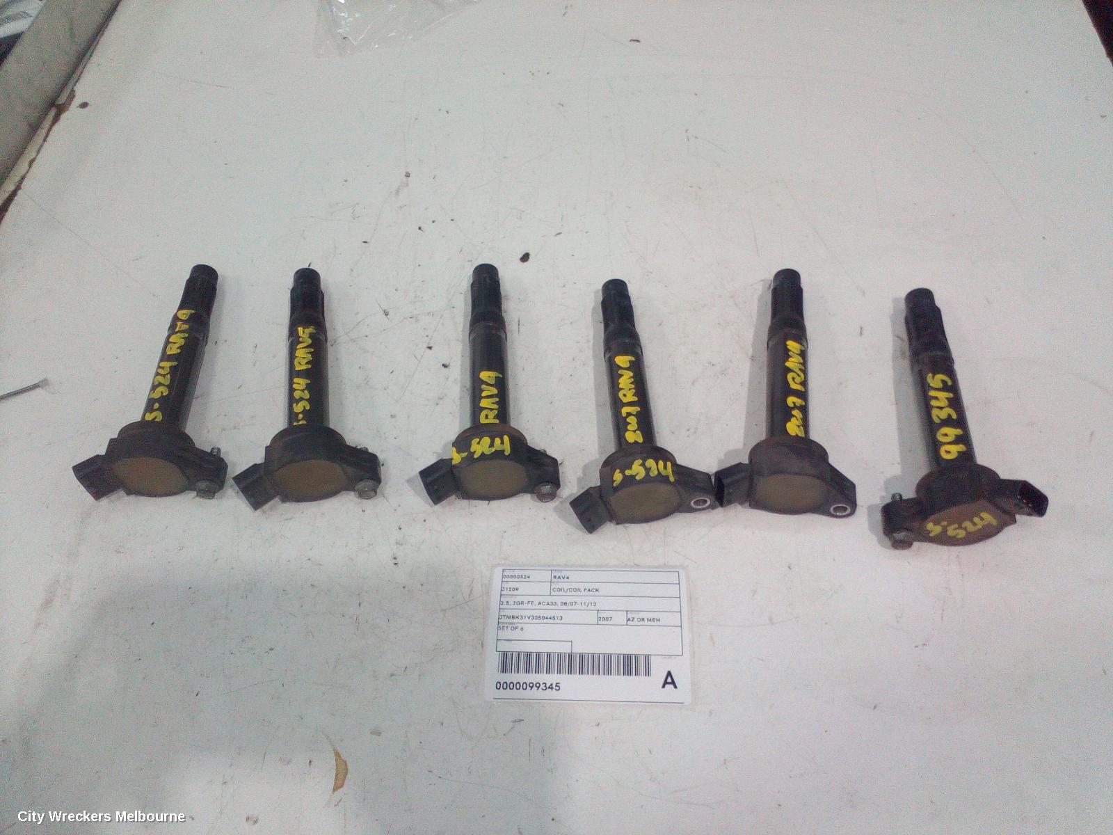TOYOTA RAV4 COIL/COIL PACK, 3.5, 2GR-FE, ACA33, 08/2007 - 11/2012