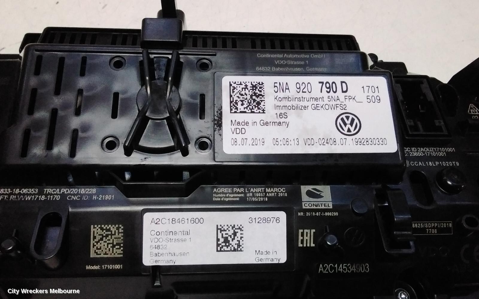 VOLKSWAGEN TIGUAN INSTRUMENT CLUSTER, INSTRUMENT CLUSTER, AUTO T/M, PETROL, SOUND & VISION PACKAGE TYPE, 5NA, 06/2016 - 02/2021