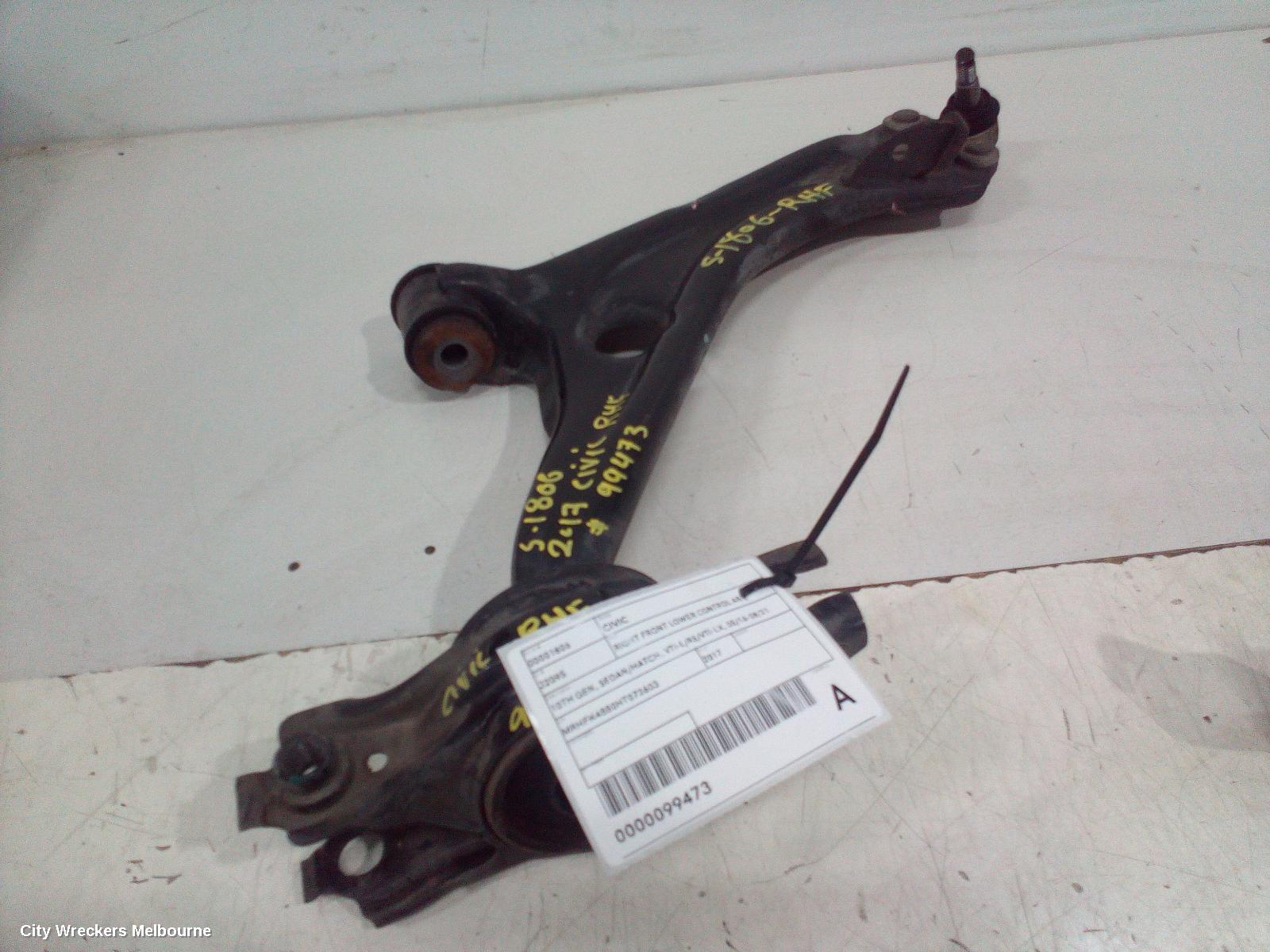 HONDA CIVIC RIGHT FRONT LOWER CONTROL ARM, 10TH GEN, SEDAN/HATCH, VTI-L/RS/VTI-LX, 05/2016 - 08/2021