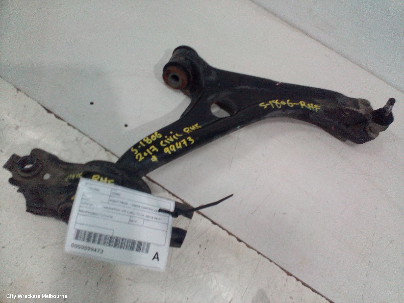 HONDA CIVIC RIGHT FRONT LOWER CONTROL ARM, 10TH GEN, SEDAN/HATCH, VTI-L/RS/VTI-LX, 05/2016 - 08/2021