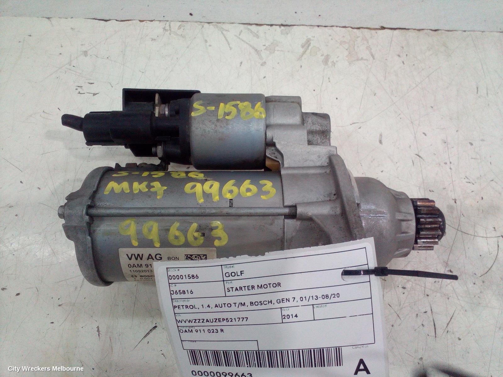 VOLKSWAGEN GOLF STARTER, PETROL, 1.4, AUTO T/M, BOSCH, GEN 7, 01/2013 - 08/2020