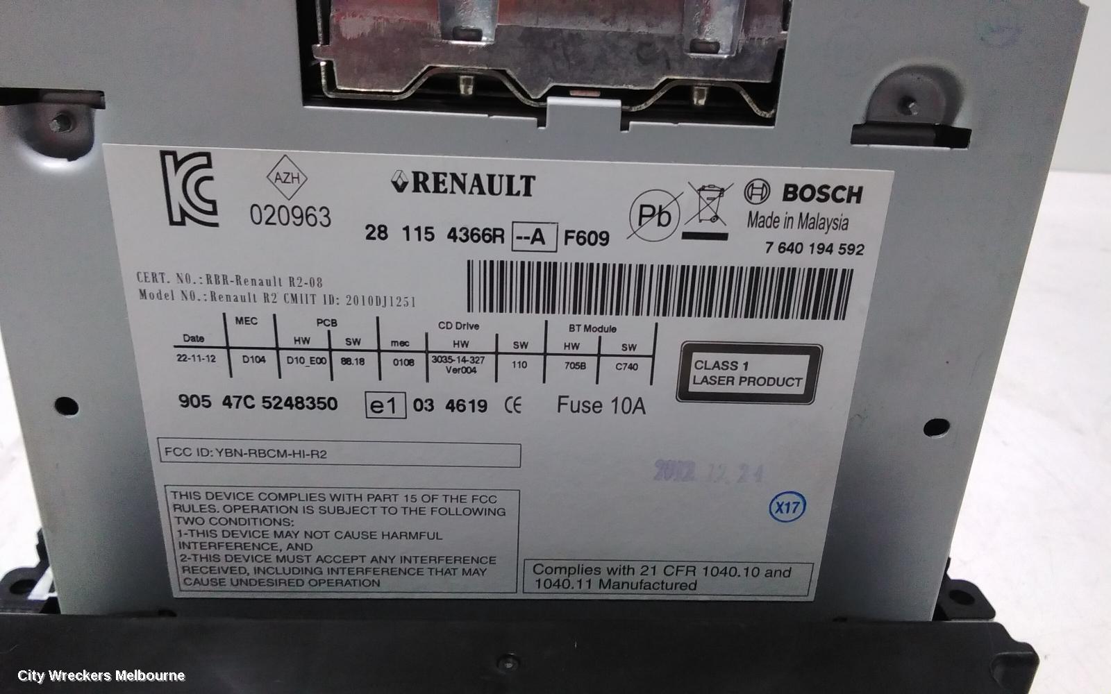 RENAULT KALEOS RADIO/CD/DVD/SAT/TV, SUBWOOFER, H45, 09/2008 - 04/2016